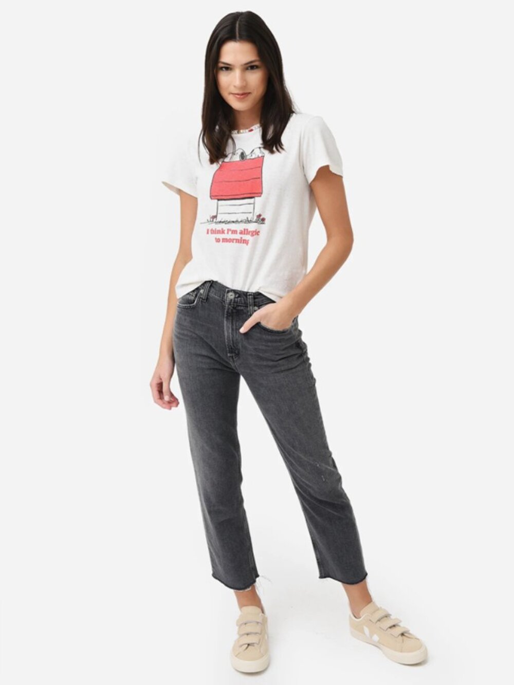 NWT Re/Done Snoopy Allergic to Mornings Lettering Print Classic Short Sleeve TEE - Picture 5 of 9